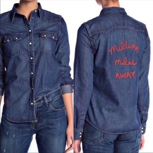 Levi's Dark Blue Denim Button-Down Shirt with Red Embroidery